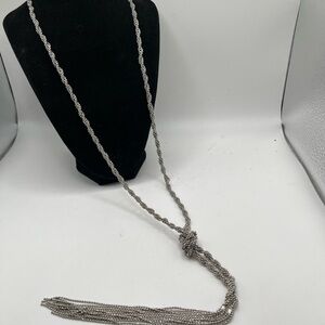 Express Silver Knot Lariat Tassel Necklace